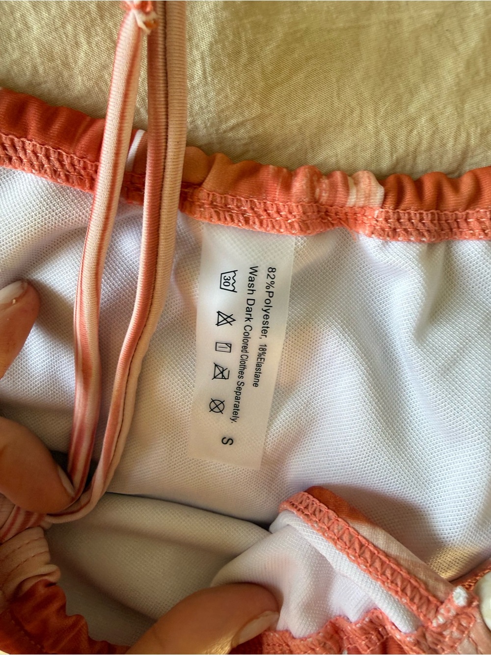 COMMENSE Coral Watercolor Stripe Beaded Triangle Bikini Set S - Picture 5 of 7